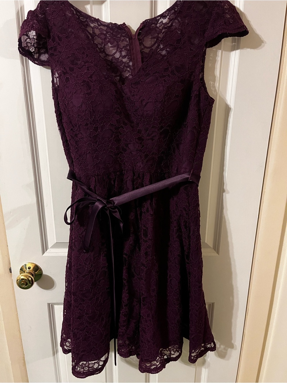Lace Fit & Flare Midi Dress in Plum